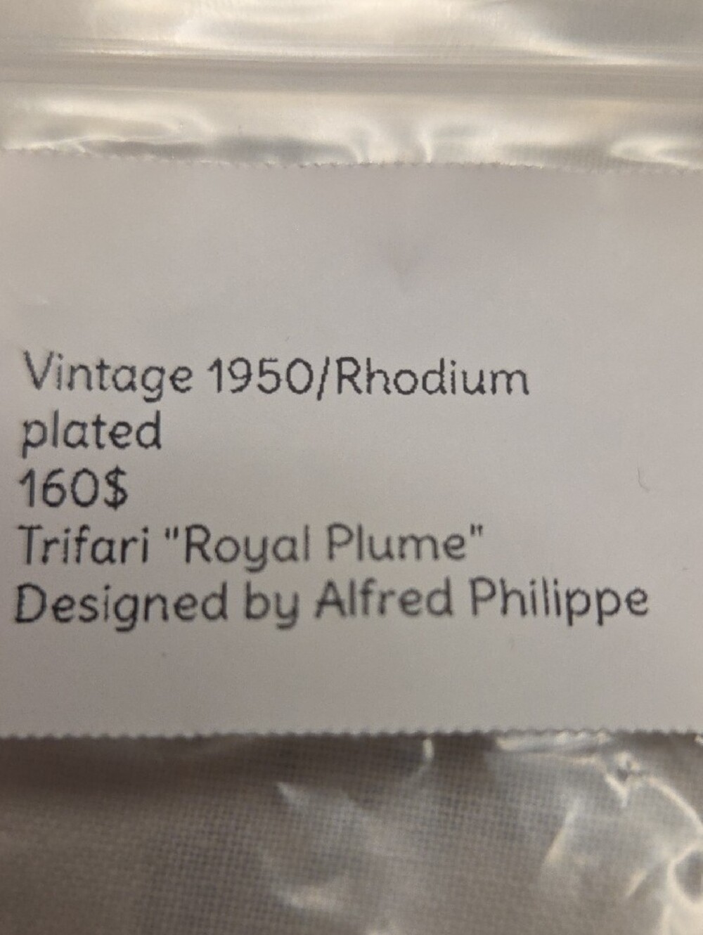 CROWN TRIFARI Vintage 1950 Rhodium Plated Crystals Brooch "Royal Plume" - Picture 5 of 5